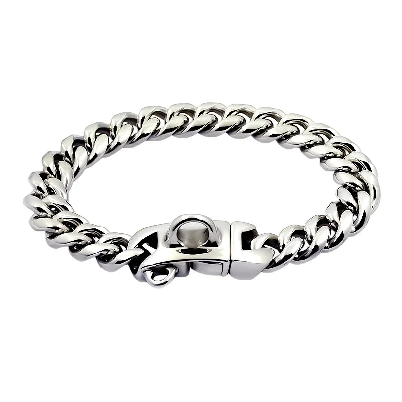 Metal Dog Collar Stainless Steel Pet Choker Gold Cuban Link Chain 14mm Wide Lead for Small Medium Large Dogs Pet Accessories