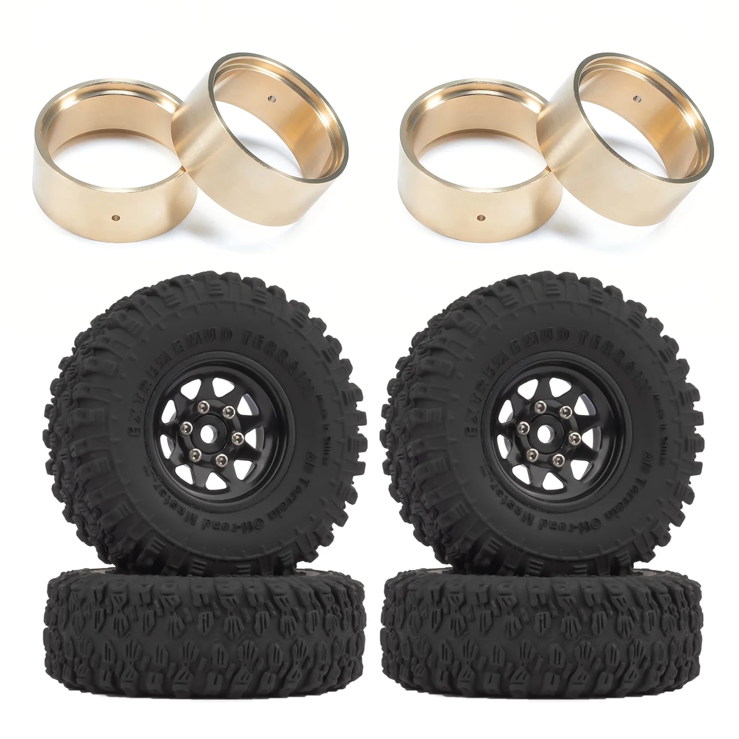 RCXAZ 1.0" Beadlock Wheel Rims 52*19mm Tires Set for 1/18 1/24 RC Crawler Car Axial SCX24 FMS FCX24 TRX4M (W1004-T1014)