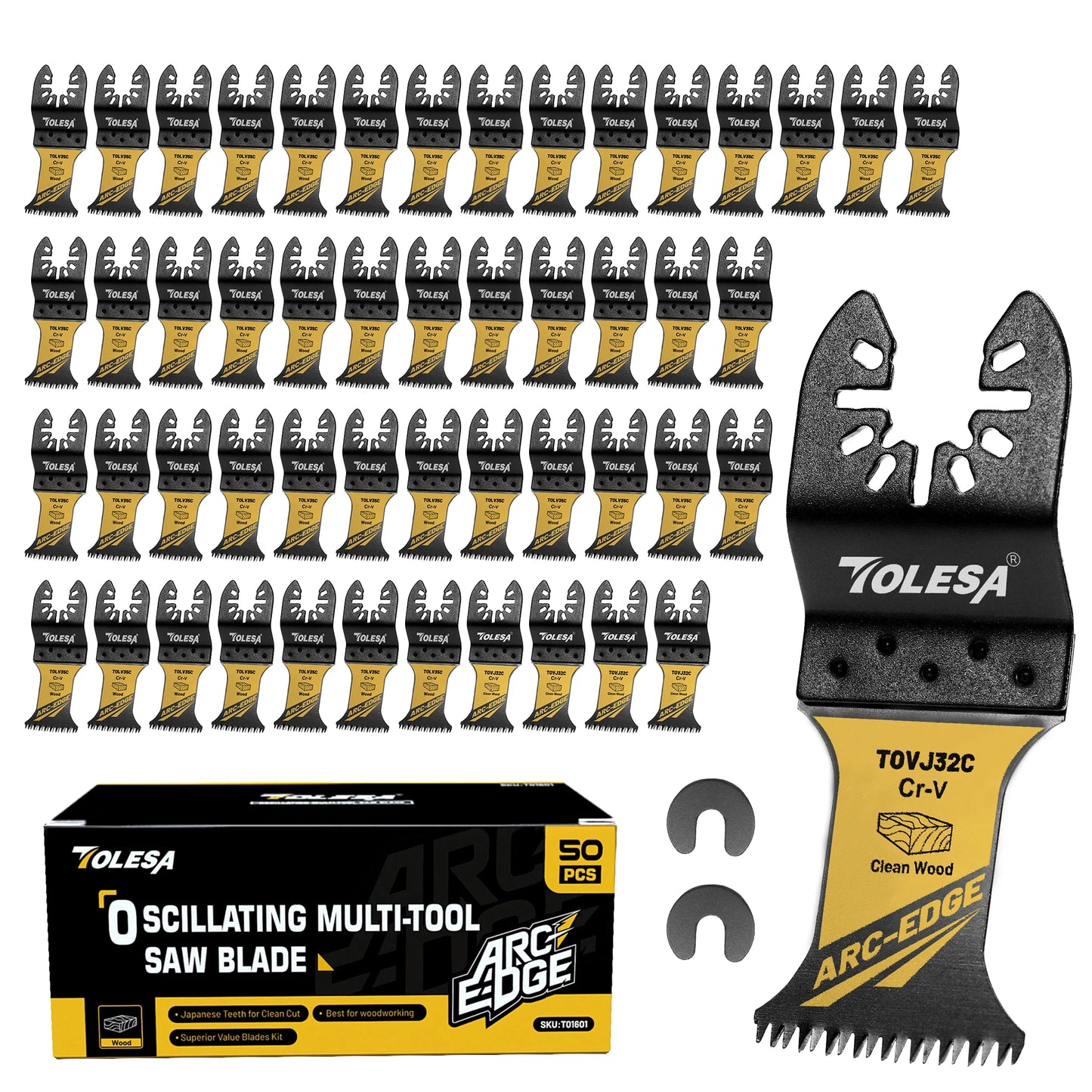 TOLESA 3/50Pcs Arc Edge Oscillating Saw Blades Set Japanese Tooth Oscillating Multitool Blades for Wood Plastic Clean Cut