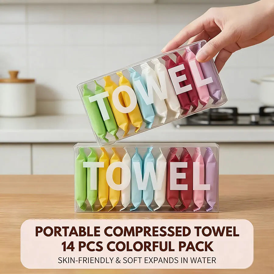 14PCS Compressed Face Towels, Portable Disposable Washcloths for Travel, Makeup Removal & Daily Cleansing