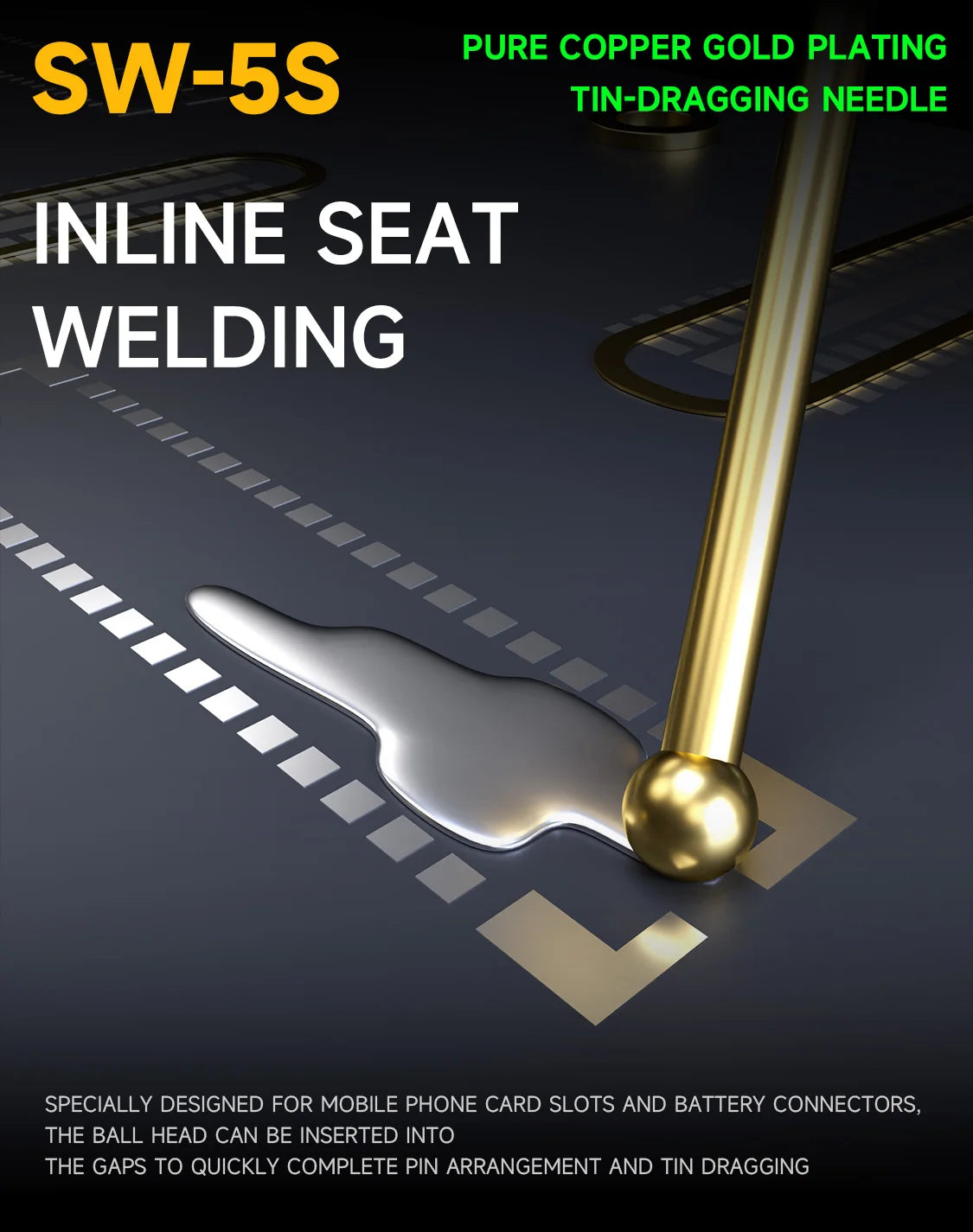 MECHANIC SW-5S Tin Dragging Needle Gold Plated FPC Connector Reballing Solder with 3 Bars Ultralight Carbon Fiber Holder Set