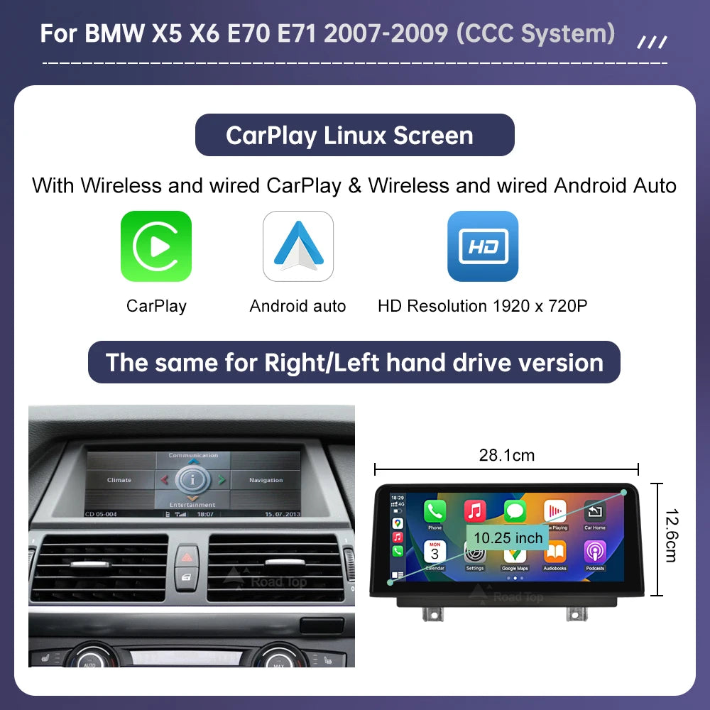 Wireless Carplay Touch Screen For BMW X5 E70 X6 E71 2007-2013 CCC CIC Display Radio Android Auto Car Multimedia Player