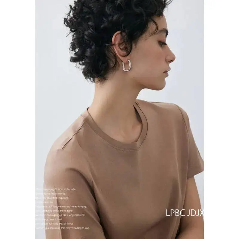 Women's Luxury Mulberry Silk Cotton T-Shirt – Loose Round Neck Short Sleeve Solid Basic Top