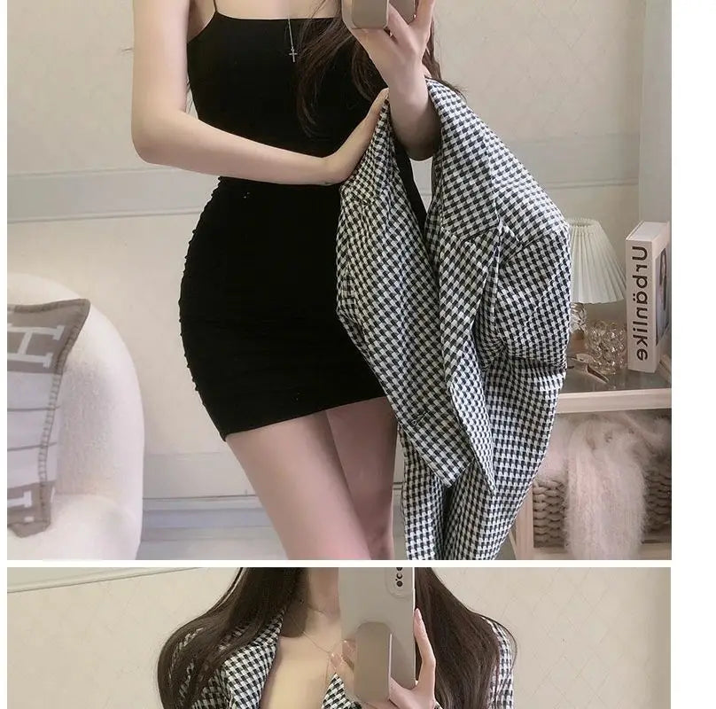 Elegant Solid Sling Sleeveless Type A Sheath Mini Short Dresses Summer New Sexy Slim Toning Arm Covering Dresses