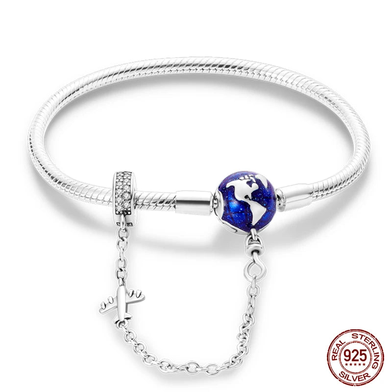 925 Sterling Silver Charm Bracelet – Star Moon Sun Four Leaf Clover Zircon | DIY Birthday Gift for Women (17-20cm)