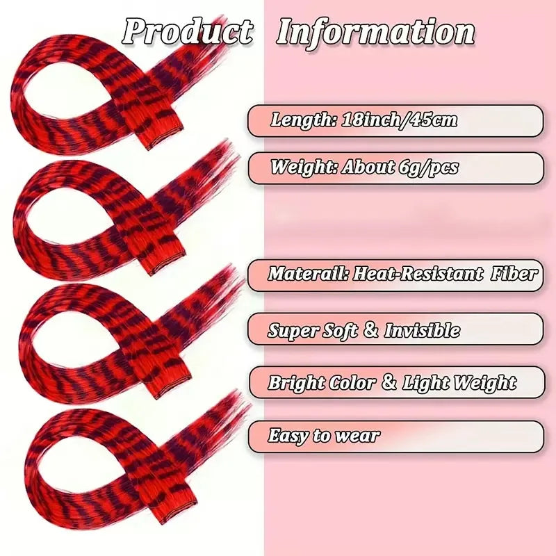 3pcs/set Stripe Printed Hair Colorful Long Straight Hair Pieces Synthetic Clip-in Hair Extensions for Daily Use Party Halloween