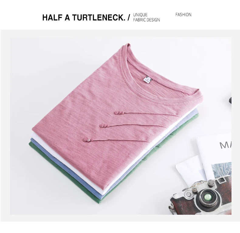 Women's slub cotton button tee, loose crew neck — view 6 of 20