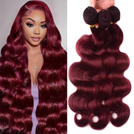 30 Inch Burgundy 99J Body Wave Bundles Colored Wine Human Hair Bundles With Closure Brazilian Remy Virgin Hair Weave Extensions