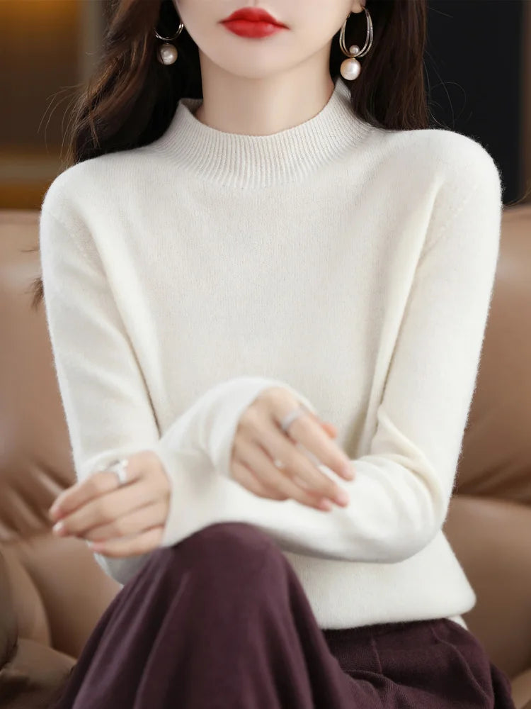 Women's Merino Wool Mock Neck Sweater
