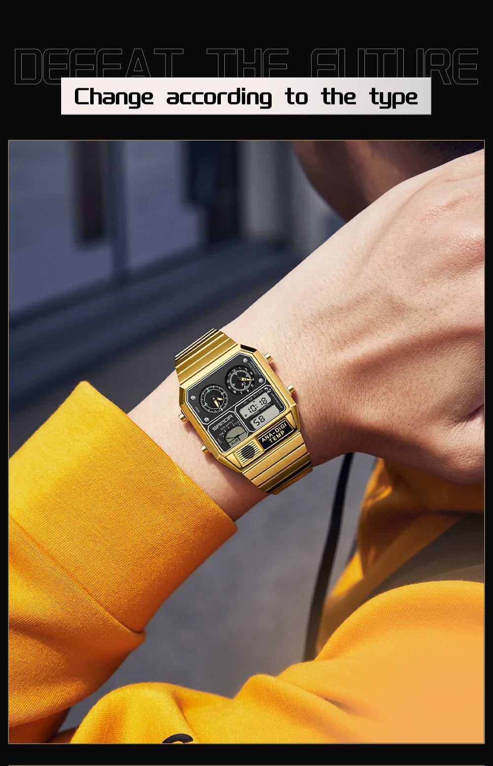 SANDA 3192 Men's Sport Watch – Analog-Digital LED, Waterproof, Stainless Steel