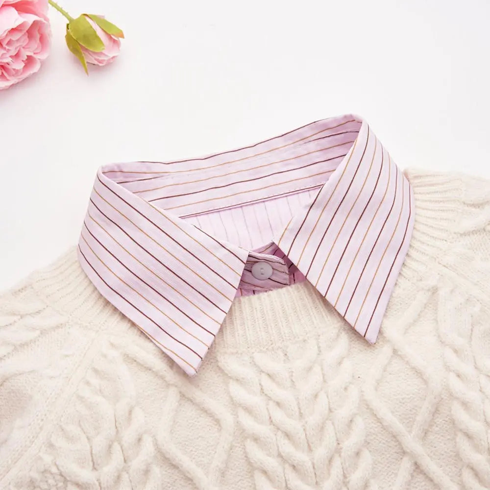 Fashion Cotton Stripes Fake Collar Vintage Classic Front Tie Casual Detachable False Blouse Collar for Women