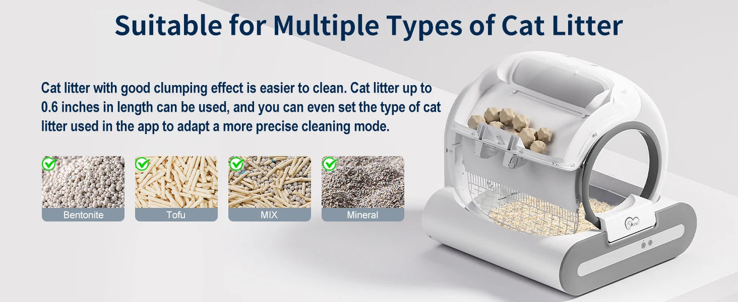DOEL 65L Self-Cleaning Cat Litter Box App Control, ONLY Supports 2.4G WiFi w/Litter Mat&Trash Bags, Fit for Tofu & Mixed Litter