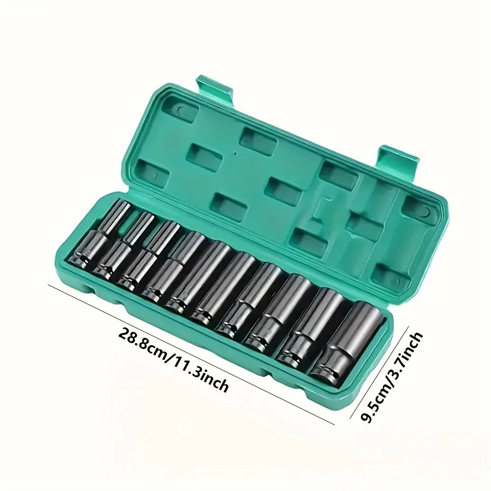10-Piece Impact Wrench Socket Adapter Set – 8–24mm 1/2" Power Tool Sockets for Auto Repair