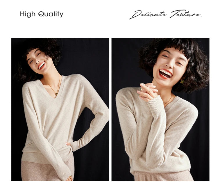 Women's Cashmere V-Neck Sweater, Knit Pullover