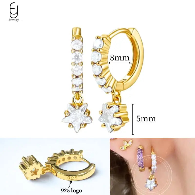 925 Sterling Silver Crystal Drop Earrings for Women - Heart & Flower Studs