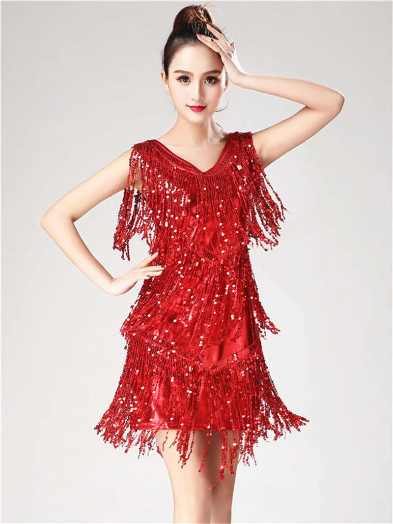 Women's sequin tassel Latin dance dress