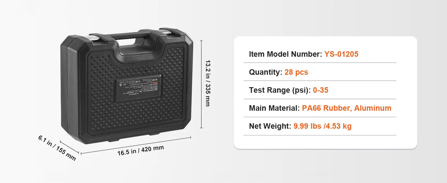 SucceBuy 28 Pcs Universal Radiator Pressure Tester Kit Manual Pump Color-coded Steel Test Cap Adapter Toolbox For Car Motorcycle