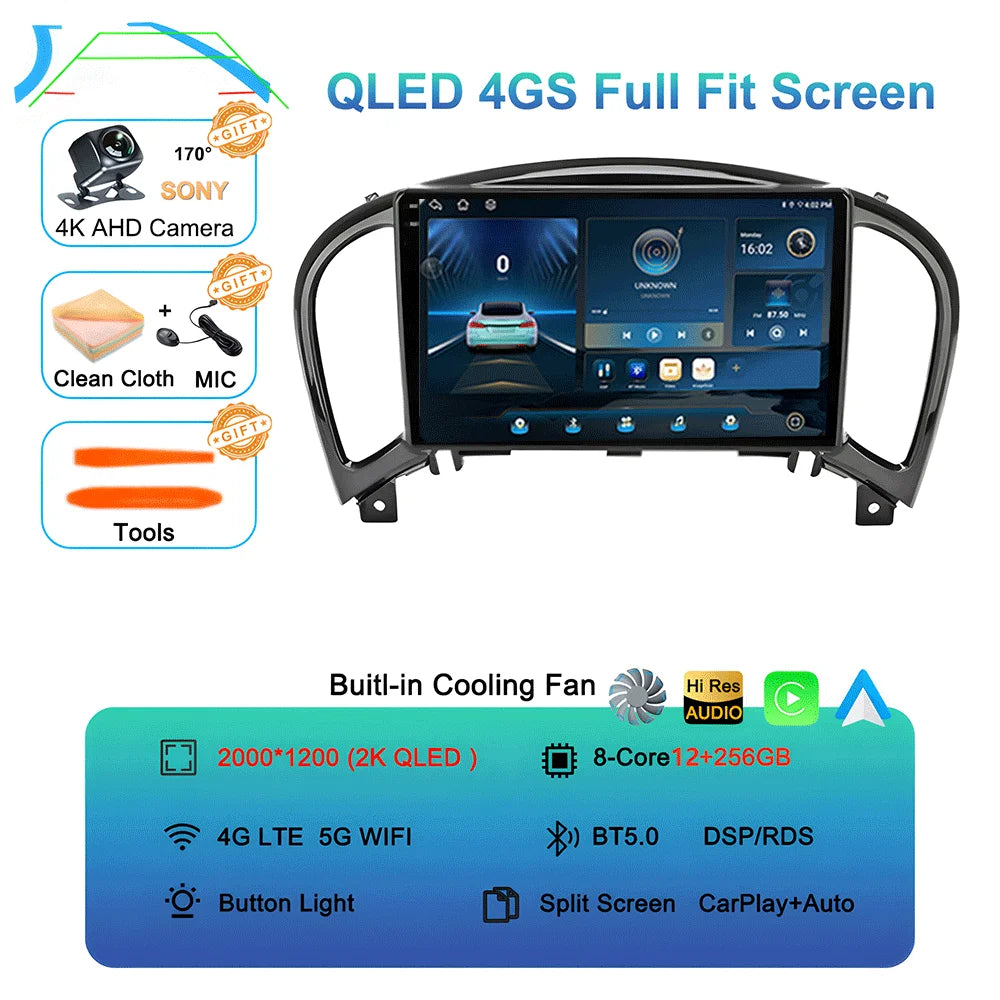 Android 16 Video Player Carplay Auto For Nissan Juke YF15 2010 - 2014 Multimedia Car Radio WIFi+4G DSP 2 DIN Touch Screen