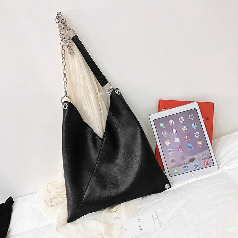 Women's Large Tote Handbag - Chain Strap Shoulder Bag with Rivets - photo 4