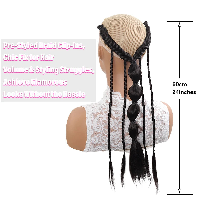 Elf Style Half Head Braided Hair Extensions with BB Clips, Synthetic Fiber Fake Hair for Women, Easy Back of Head Styling