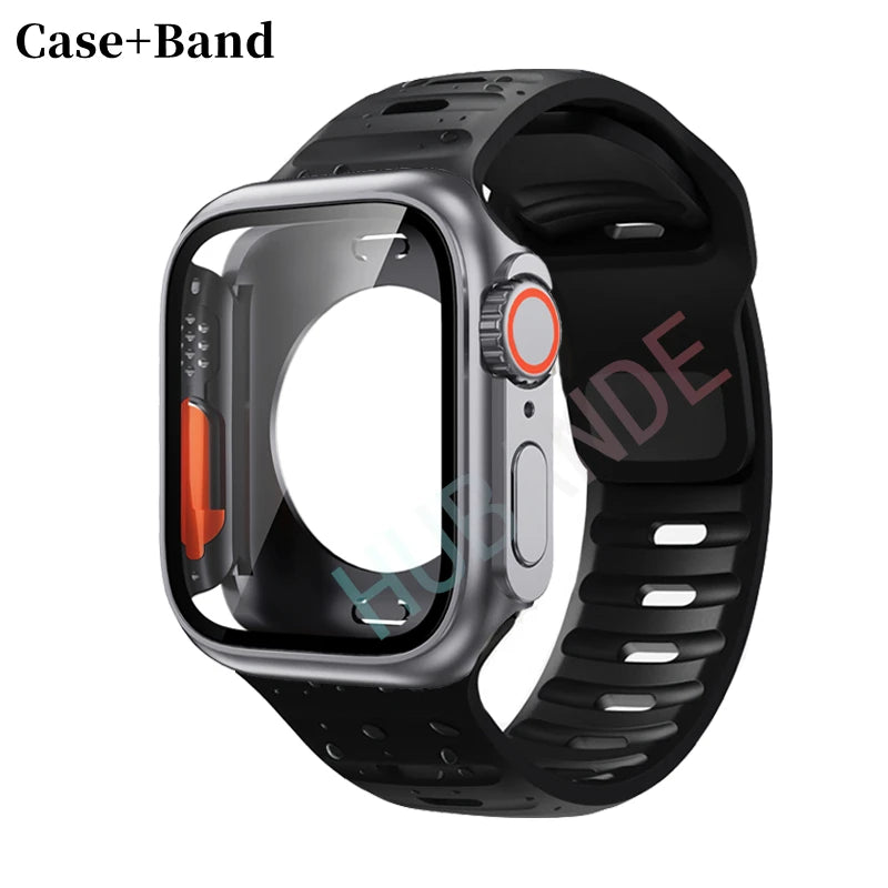Silicone strap For Apple Watch 44mm 45mm 41mm 40mm Bracelet+Screen protectores Change to Ultra For iWatch Series 9 8 7 SE 6 5 3