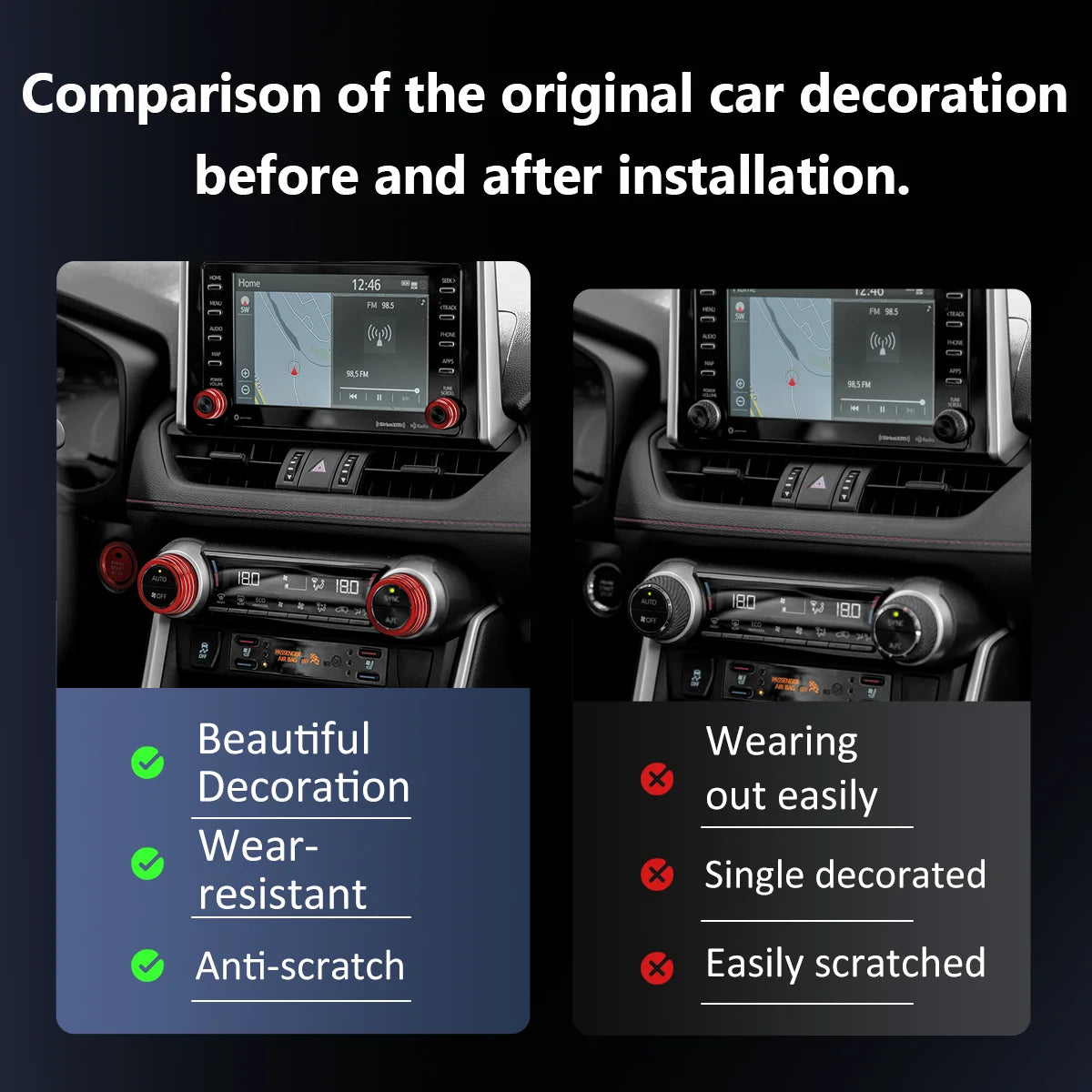 Car Engine Start Stop Button Trim Cover For Toyota RAV4 2019-2025 Center Console Air Conditioning Knob Rings Volume Switch Cover