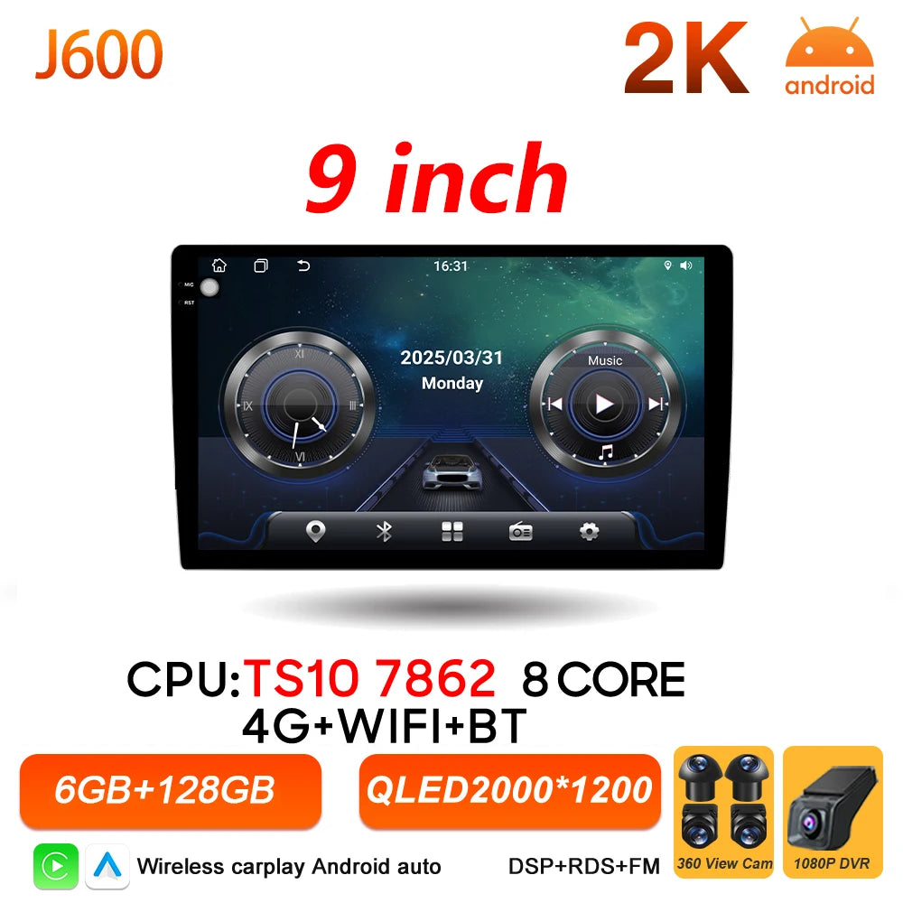 Universal 2-DIN Android Car Stereo (9"/10") — CarPlay, Android Auto, GPS, QLED Screen, WiFi, Bluetooth