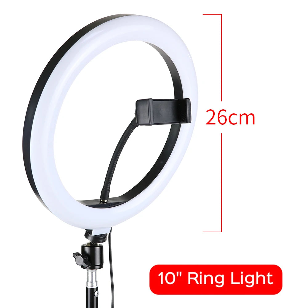 10 Inch 26cm Ring Light Selfie Ring Light with Mini Desk Tripod Stand Phone Holders LED RingLight for Photography YouTube TikTok