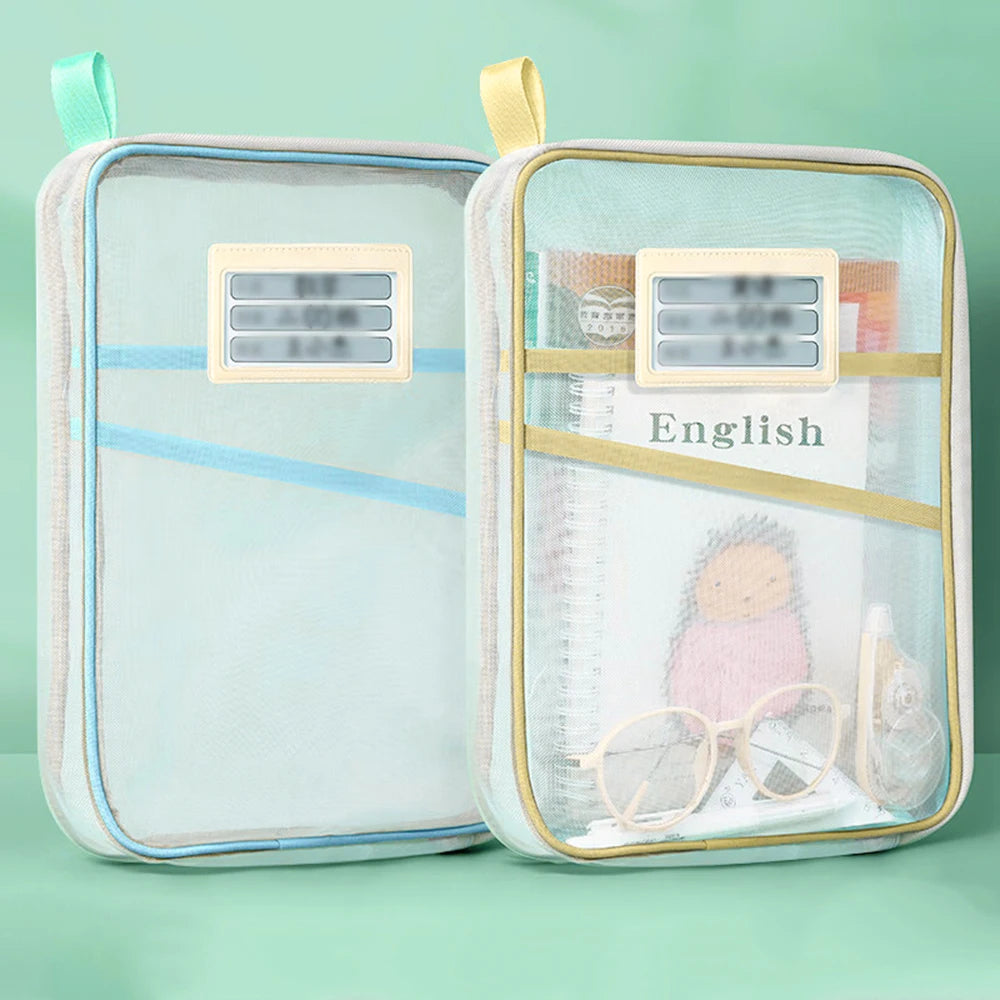 A4 Stationery Storage Bag Double-layer Mesh Zipper Bag Large Capacity Organizer Folders School Office Supplies Stationary Bag