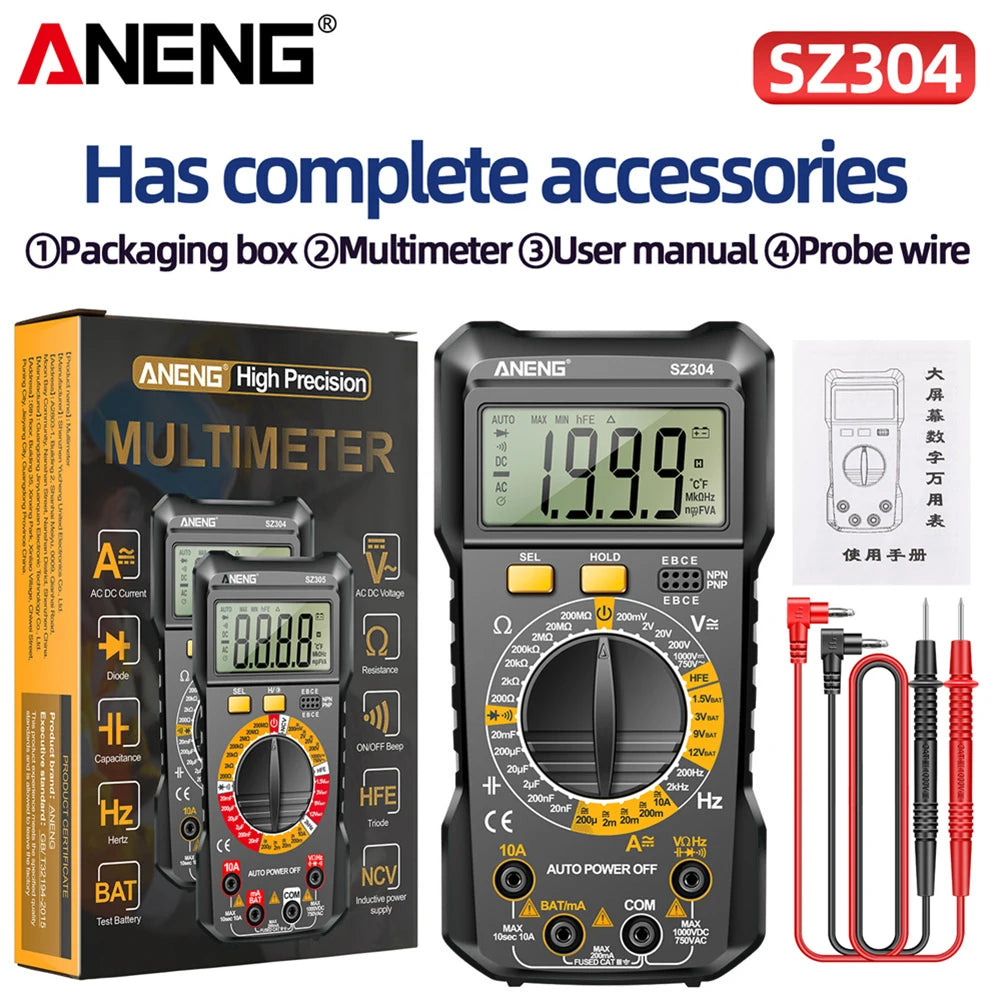 ANENG Digital Multimete True RMS Handheld Multifunction High Precision Tester NCV AC/DC Votage Current Resistance Ohm Tool
