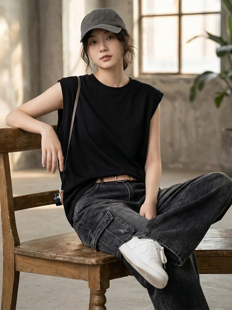 Women's ribbed-cuff cotton tank top — view 12 of 15