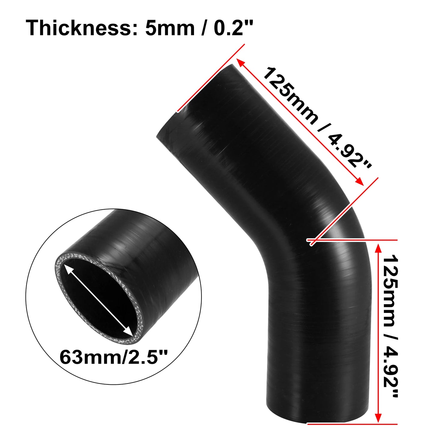 UXCELL 51mm 57mm 63mm 76mm ID 45 Degree Silicone Car Reducer Hose Coupler Intercooler Tube Pipe 3 Colors 125mm Length