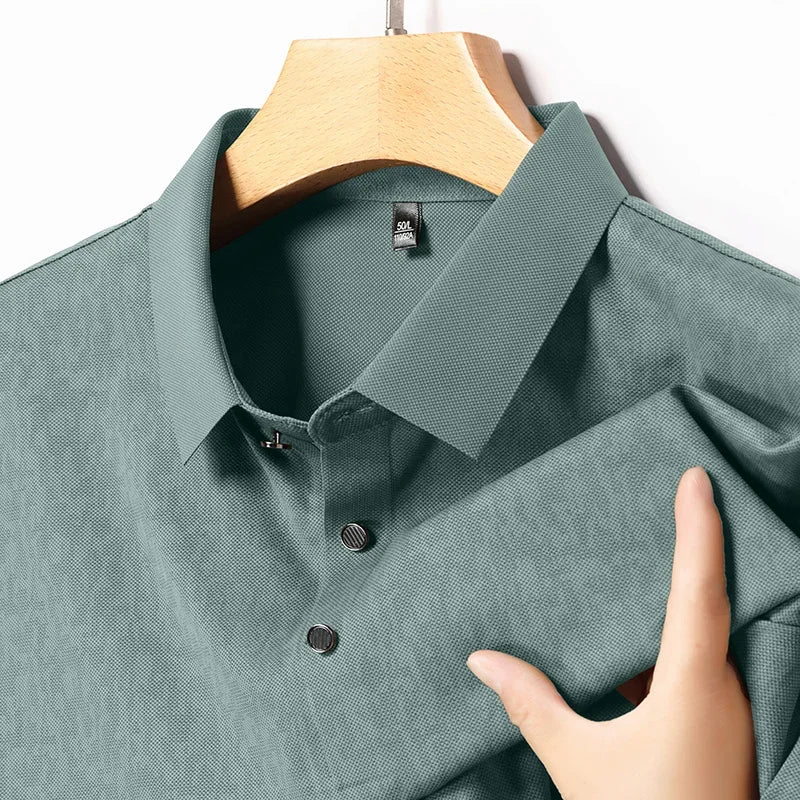 Men's Woven Textured Shirt - Wrinkle-Resistant, Full Button-Front