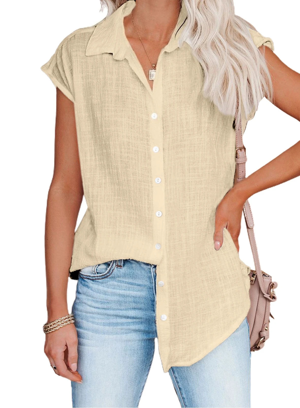 Women's Cotton-Linen Shirt — Casual Loose Short-Sleeve Summer Top