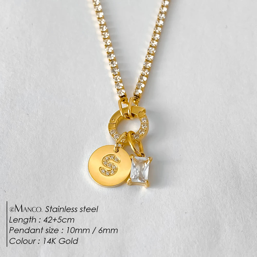Gold-Plated Initial Letter Necklace – Zircon A-Z Pendant