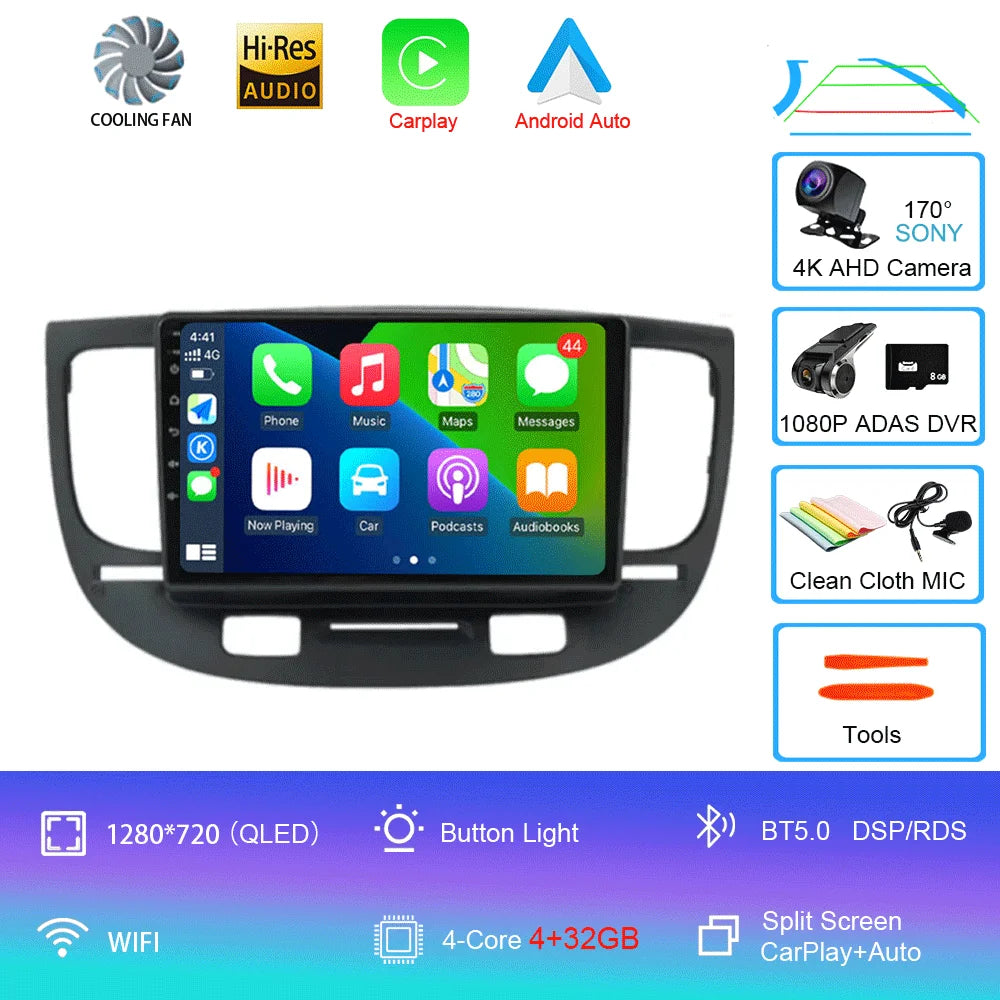 For Kia RIO 2 RIO2 2005 - 2011 Android 16 Bluetooth WIFI Car Radio Multimedia Video Player GPS No 2 Din Free Auto 360 Camera 4G