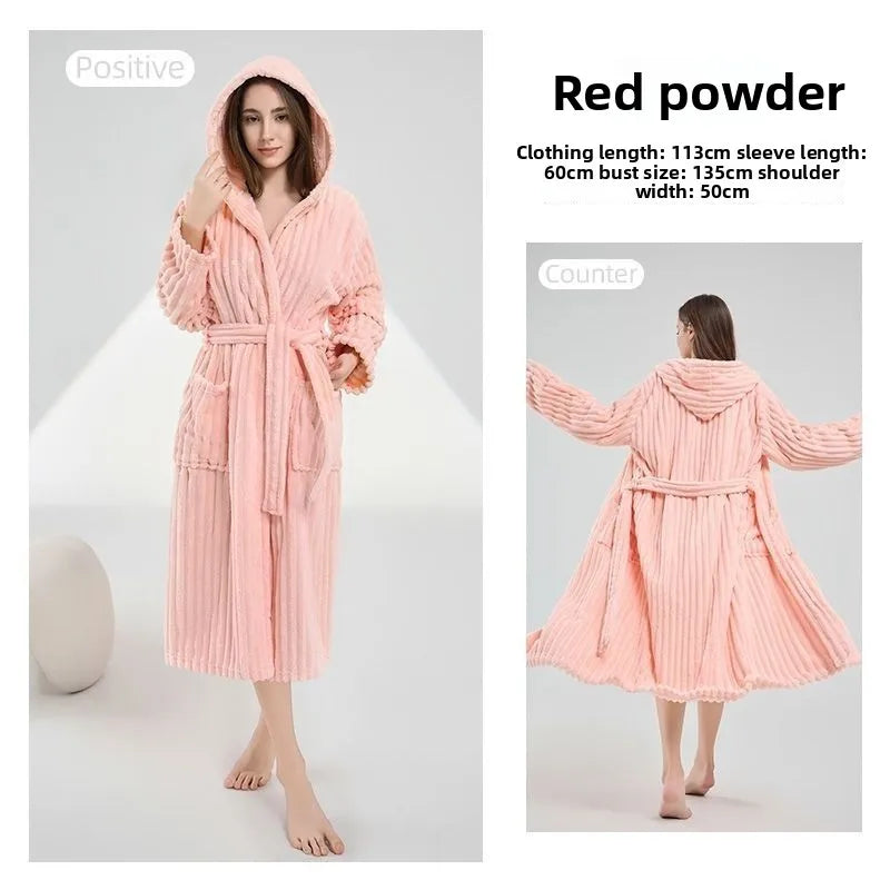 Women's Hooded Coral Fleece Bathrobe - Plus Size Winter Robe - photo 2