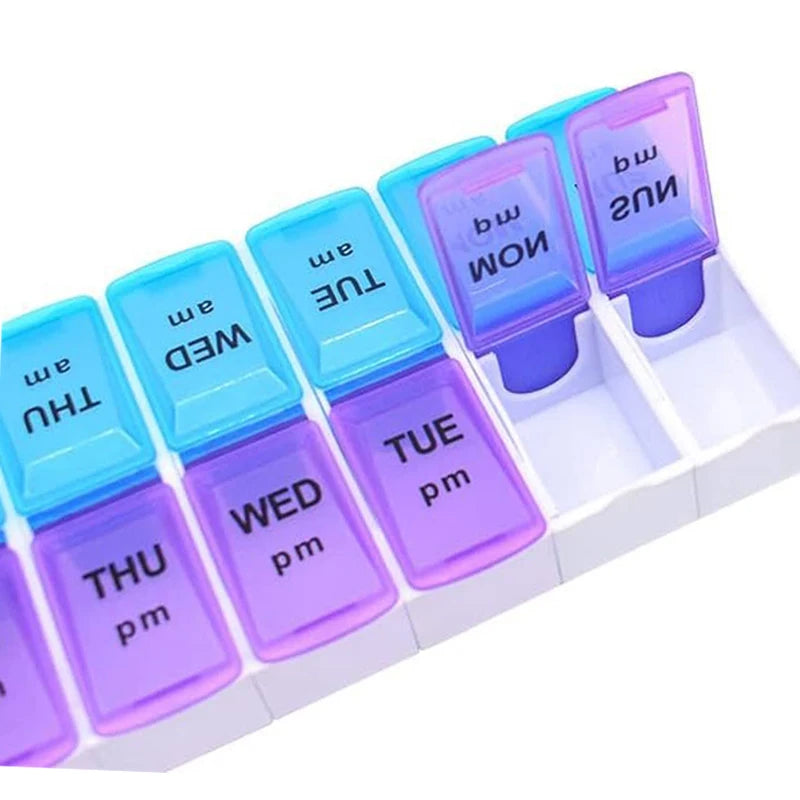 Portable 7-Day Pill Organizer, Compact 6.89x3.35 Inch, Double Row Design with Clear Lids, Ideal for Car, Vacation, Business Trip
