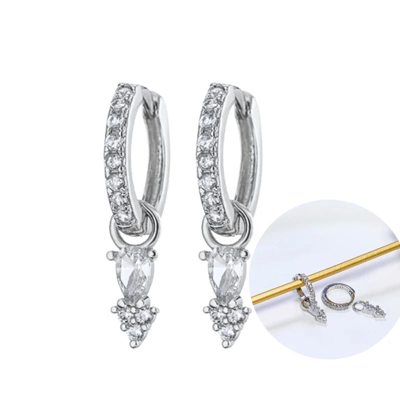 925 Sterling Silver Tassel Hoop Earrings for Women - White Zircon