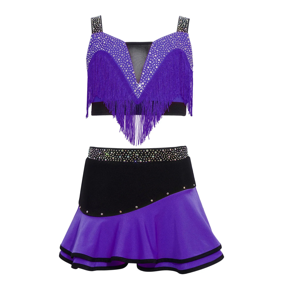 Girls fringe top and skirt Latin dance set