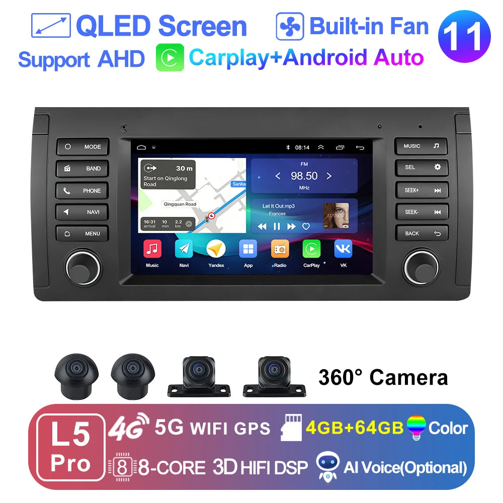 LEHX L6 2din Android14 Auto Carplay Car Radio Multimedia Stereo For BMW E53 5 Series E39 M5 1995-2003 Stereo autoradio gps 2 din