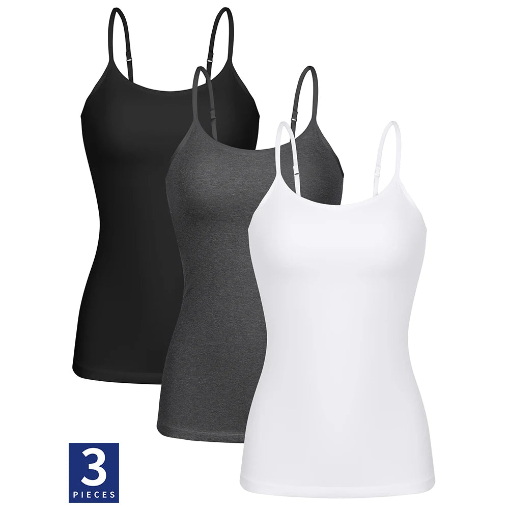 Anfilia Women  Cotton Shelf Bra Camisole Tops Adjustable Spaghetti Strap Tank Top Summer Cami Shirt 3 Pack (No Padded)