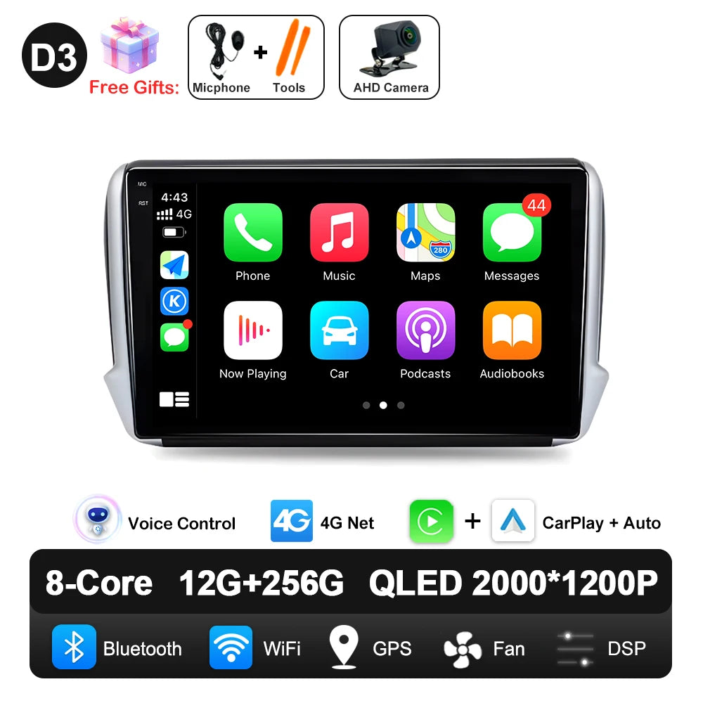 Car Stereo with Apple CarPlay & Android Auto, Compatible with Peugeot 2008 & 208 (2012-2018)