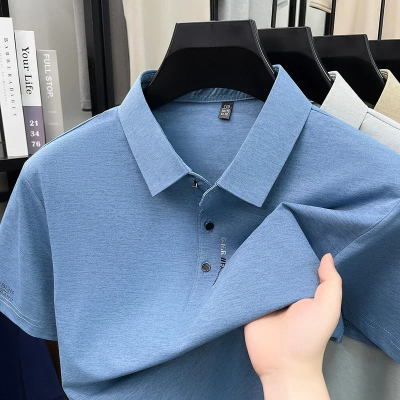 Men's Melange Polo Tee - Lapel Three-Button, Sleeve Graphic