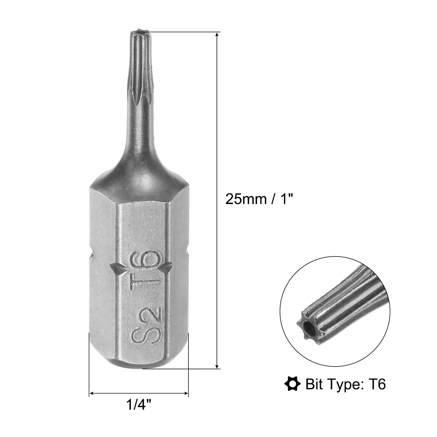 Torx Screwdriver Bits T5 T6 T8 T9 T10 T20 T25 T27 T30 T40 S2 Alloy Steel 1/4 Inch Hex Shank 25mm Magnetic Screw Driver Bit
