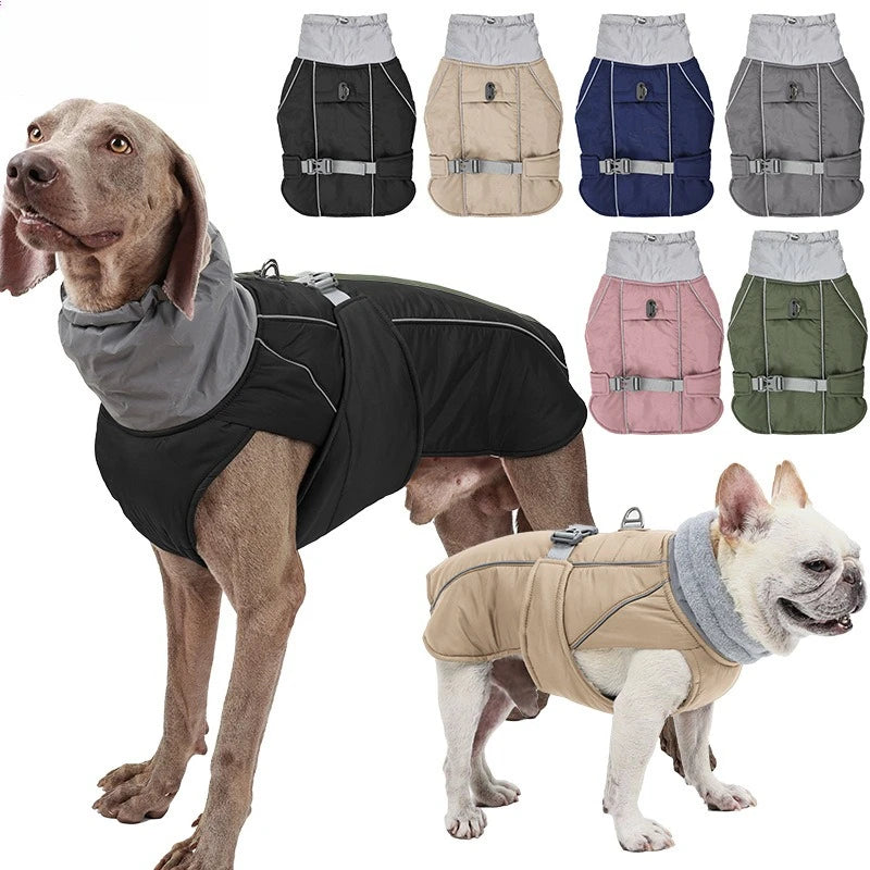 Reflective Dog Winter Jacket with Harness D-Ring - Windproof Thick Coat
