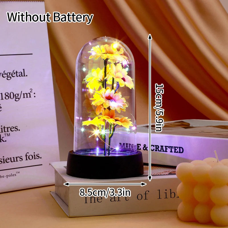 Artificial Rose Flowers Eternal Rose LED Light Foil Flower in Glass Cover Simulation Rose Flower Christmas Teachers' Day Gifts