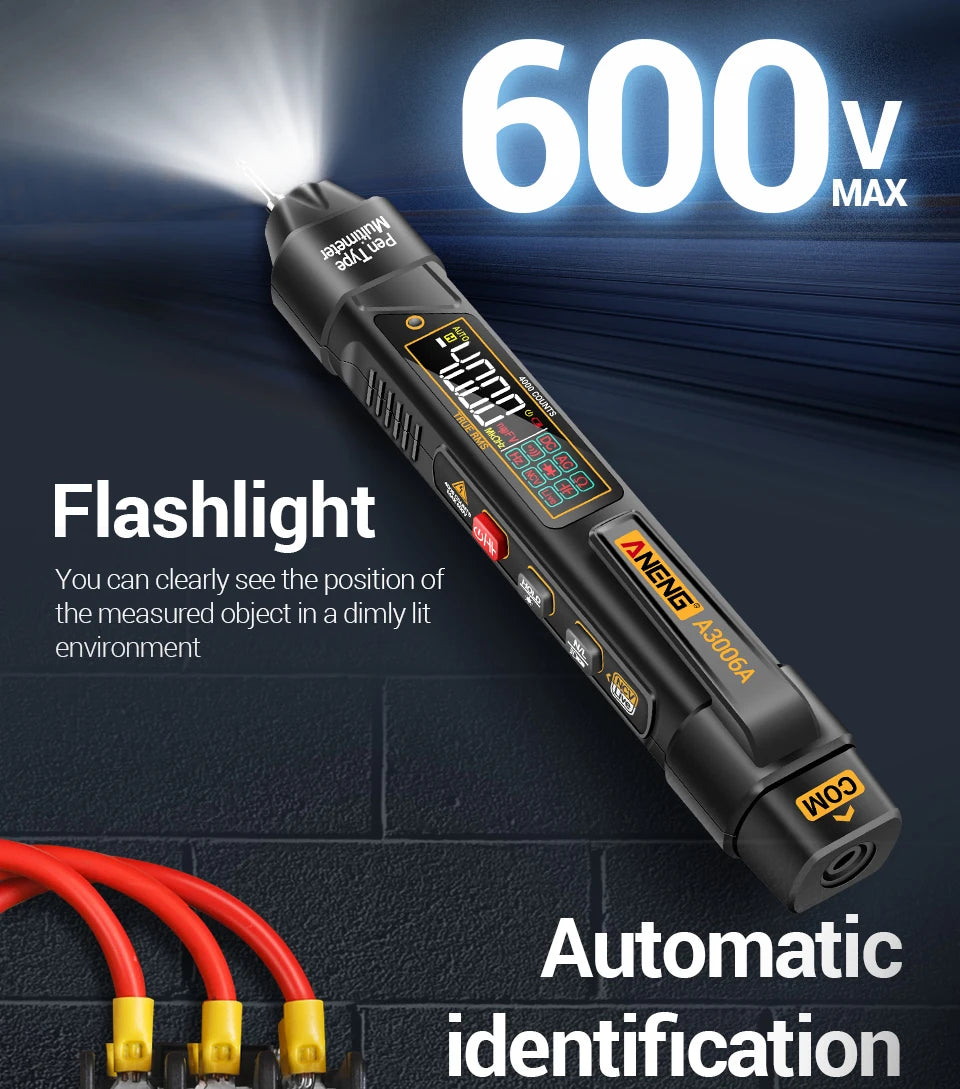 ANENG A3006A Digital Pen Multimeter 4000Counts AC/DC Voltage Non-contact Inductive Electricity Hz Diode Resistance Tester Tools