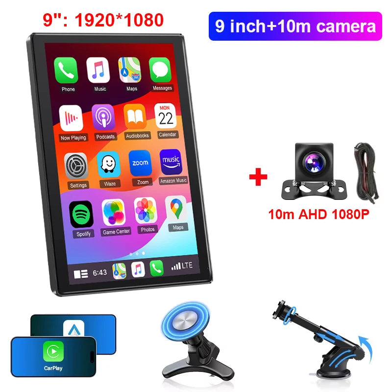 JMCQ 9" Vertical Screen Car Radio Multimedia Video Player Wireless Carplay Android Auto Magnetic bracket Car Monitors camera GPS