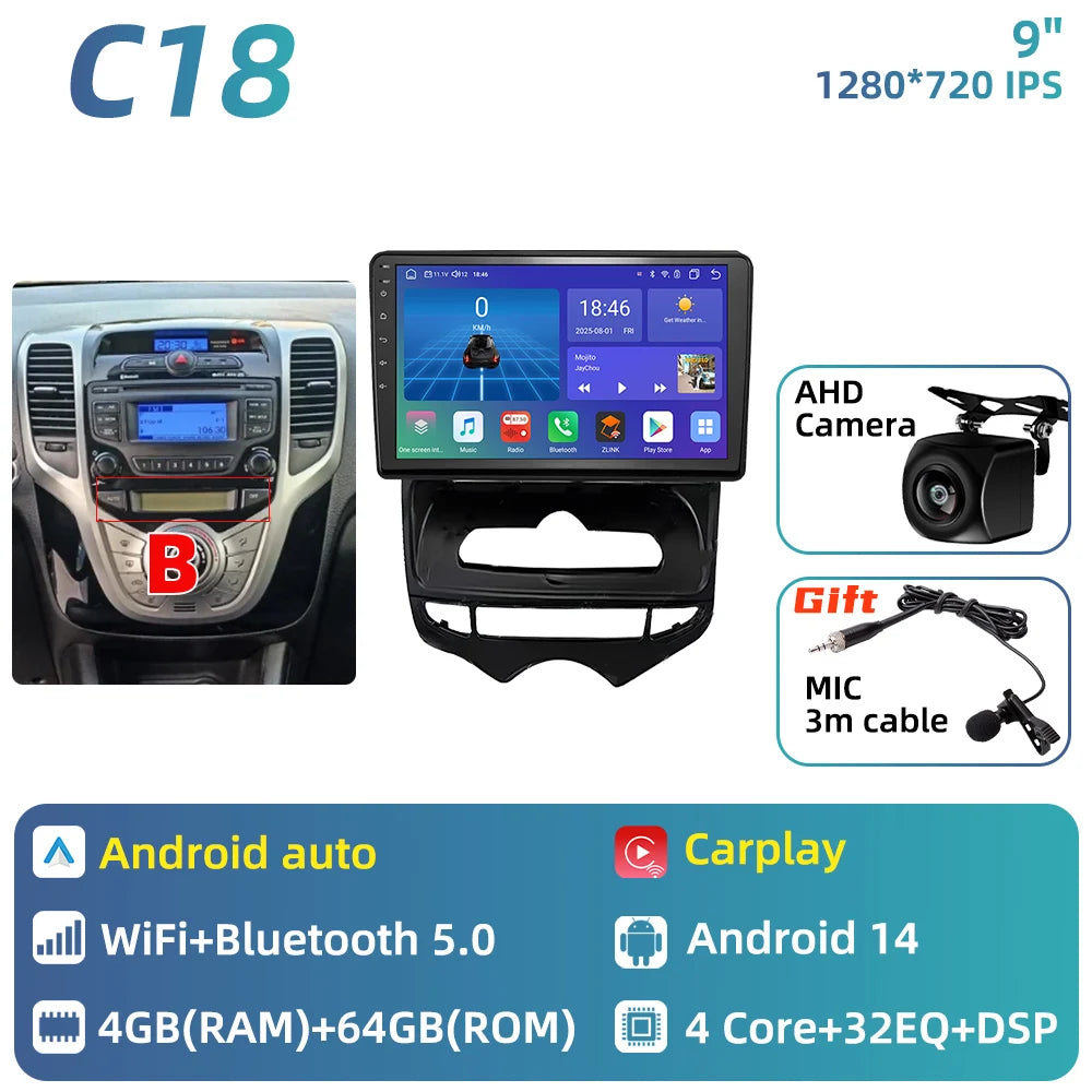 Car Stereo with Apple CarPlay & Android Auto, Compatible with Hyundai ix20 (2010-2023)